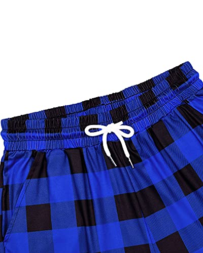 Alimens & Gentle Women's Pajama Pants Buffalo Plaid Bottoms Cotton Stretch Sleep Pant With Pockets Sleepwear Black&Blue Medium #TOP2