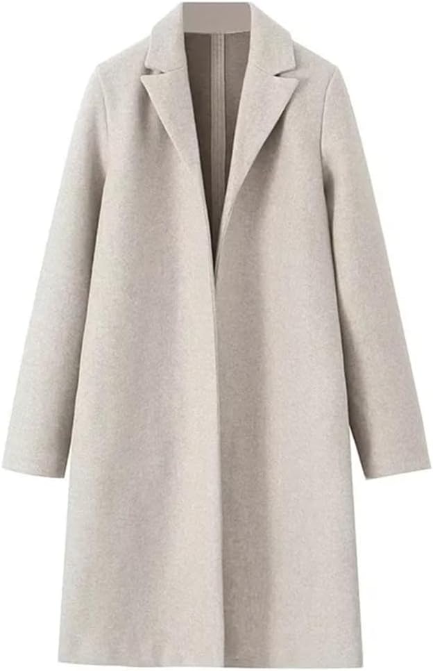 Women Solid Open Stitch Long Trench Coats Vintage V-Neck Full Sleeves Outfits
