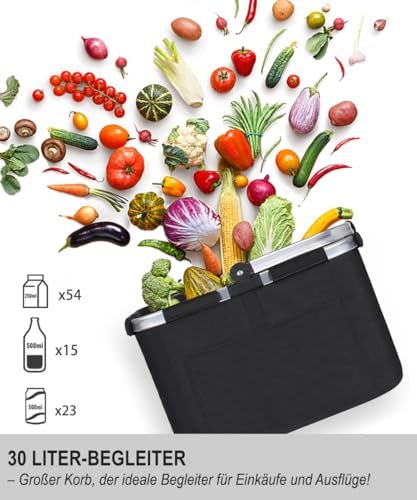 Diurwur® Tragekorb Faltbar Groß Einkaufskorb Picknickkorb mit Gepolsterten Griffen Praktischer Klappkorb Einkaufstasche mit Alurahmen Stabiler Korb 30L - ideal für Reisen/Picknick/Einkaufen/Geschenk