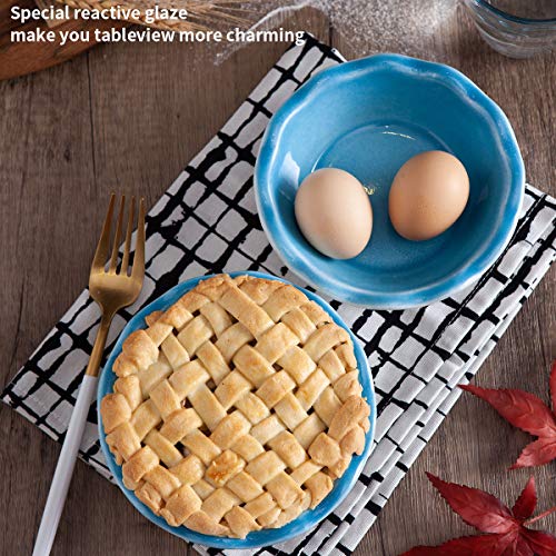 Ceramic Mini Pie Pan Set, Jemirry 5 inch Round Pie Dish Quiche Tart Cake Pan for Baking, Set of 4 -Reactive Glaze Light Blue - Thumbnail 5