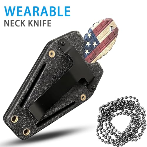 Image of Mini EDC Pocket Neck Knife with Chain and Sheath w /Pocket Clip, Ultra Small Fixed Blade Knives Tactical Necklace Knife for Men, Utility Box Cutter Outdoor Camping Backpacking Knives
