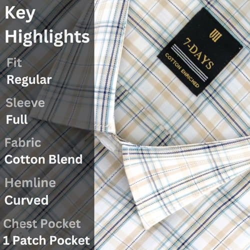 Image of 7-DAYS Men's Premium Checks Formal Shirt - Cotton Rich, Regular Fit, Full Sleeve, with Pocket, Wrinkle Resistant - Stylish Office & Everyday Wear.
