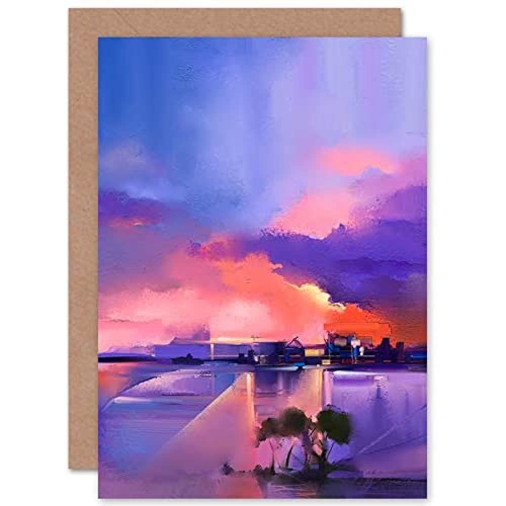 Artery8 - Greeting Card - Abstract Sunset on Lake - Blue