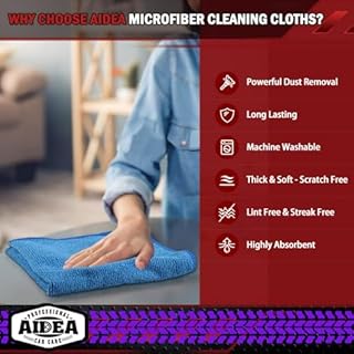 AIDEA Microfiber Cleaning Cloths-50PK, Microfiber Towels for Cars, Premium All-Purpose Car Cloth, Dusting Cleaning Rags, Absorbent Towels for SUVs, House, Kitchen, Window, Gift-12×12"