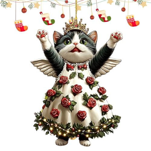 Cat Christmas Decorations, Cat Christmas Baubles, Christmas Cat Ornaments, Cat Tree Decorations, Hanging Cat Baubles, 2D Festive Cat Christmas Ornaments for Mantelpiece, Christmas Tree Car Rearview
