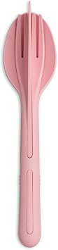 Koziol KLIKK Cutlery Set 3-Piece | Spoon, Fork, Knife | for Travel, Interlockable, Lightweight | Biocircular Plastic, Dishwasher Safe | Lunch To Go, Travel, Picnic Sweet Pink