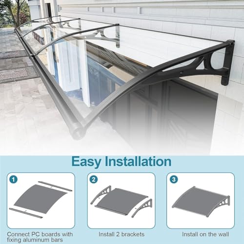 Auvent de porte en polycarbonate et aluminium transparent pour entrée - 5