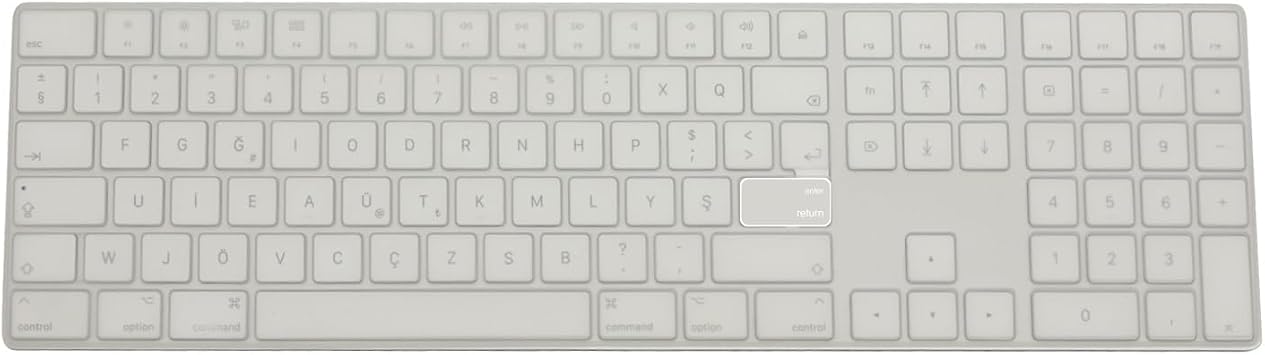 McStorey Apple Magic Keyboard 2 A1843 Numerik Türkçe Q Klavye Koruyucu – US ANSI Enter Uyumu Ile Türkçe Yapma Kaplama Ultra İnce Silikon Keyboard Cover Toz ve Sıvı Koruma Şeffaf