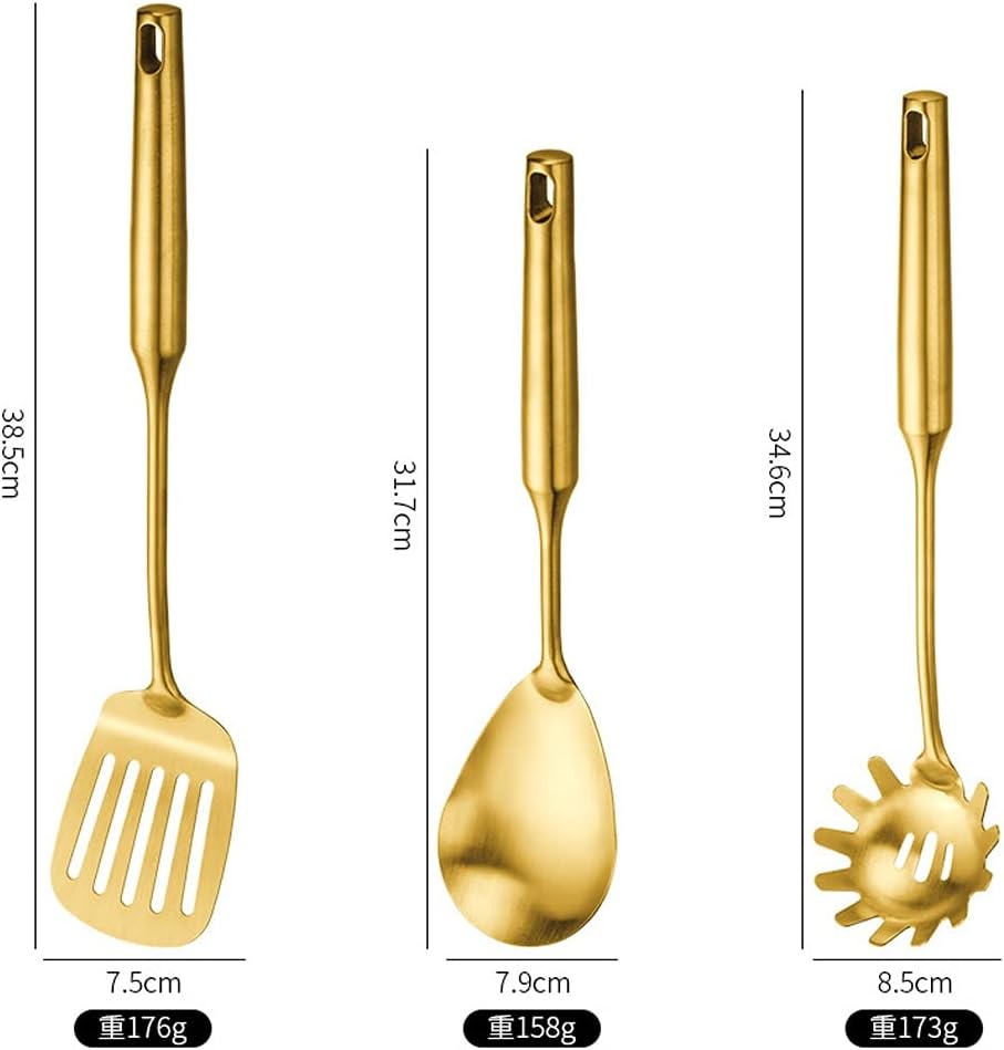 7pcs Gold Spoons Stainless Steel Soup Shovel with Rack Cookware Kitchen Utensils Cooking Tools Home Restaurant Accessories