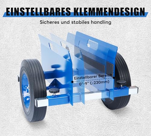 Plattenwagen bis 500 kg, Plattenkarren mit 2 Vollgummi Rädern, Plattenroller für 0-23cm/0-9,05in Klemmbreite, Schwerlast Plattentransportwagen für Transport von Holzplatten, Türen, Fenster u.v.m.