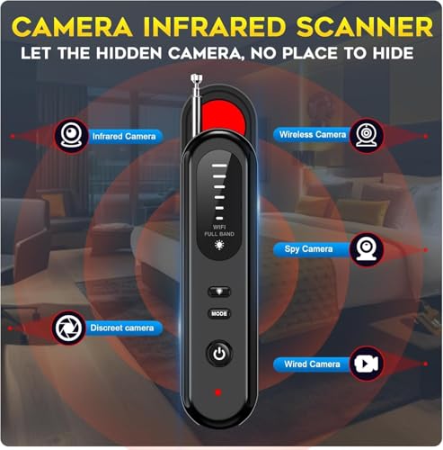 Image of Hidden Camera Detector Device- Pocket Sized Anti Spy Camera Detector, Listening Device GPS Tracker Detector, 5 Levels Sensitivity Adjustable 4 Professional Modes