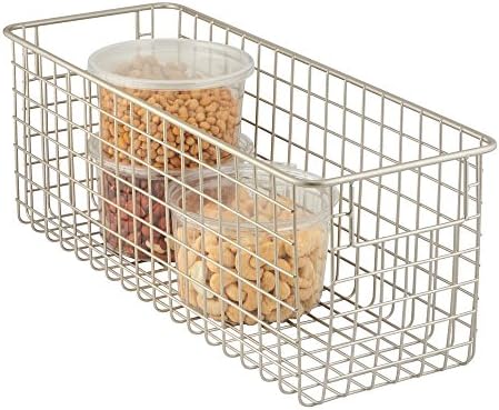 mDesign Wire Basket Storage Containers - Steel Basket for Bathroom, Pantry, Bedroom or Kitchen Storage - Deep Storage Basket with Carrying Handles - Matte Silver