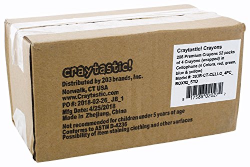 Craytastic! 52 Sets of 4-Packs in Cello (208 Count total bulk Crayons) - Large Box of Crayons Bulk For School Teachers, Restaurants, Party Favors, Crayon Packs, Non-Toxic Crayons 4 511GVcHgLYL
