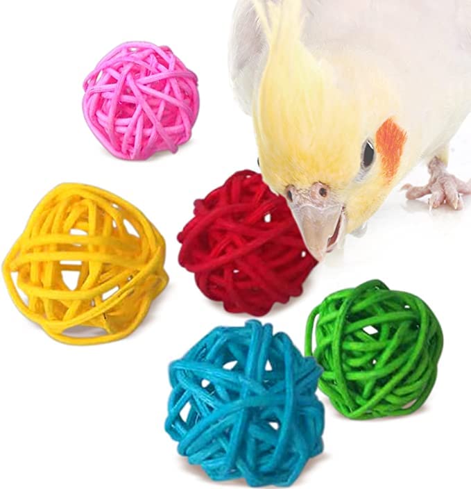 Synra Rattan Balls for Parrots, 30 Beak Grooming and Activity Balls, 1” Decorative Wicker Orbs, Attractive Multicolor Pack