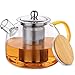 ZARCKER Théière en verre (1,2 l) avec infuseur et couvercle amovibles, passe sur la cuisinière et le micro-ondes, bouilloire en vrac et théière en fleurs et théière