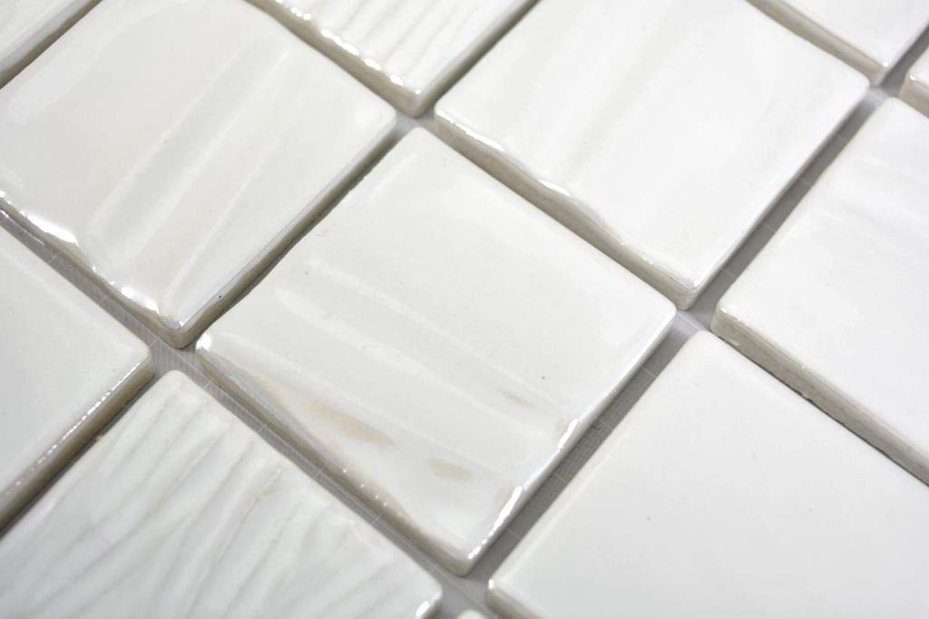 Keramik Mosaik weiss plain Wand Küche Dusche Bad Fliesenspiegel Mosaikfliese, Mattengröße: 295x295 = 0,09 qm, Steingröße: 47x47x7-8,5mm - 1 Matte
