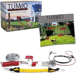 Tumbo Trolley 150ft – Anti-Shock Aerial Dog Runner for Yard Small and Large Breeds – Heavy Duty Dogs Gear – Best Dog Run and Zipline for Backyards – Trolley System Camping – 100ft / 150ft / 200ft