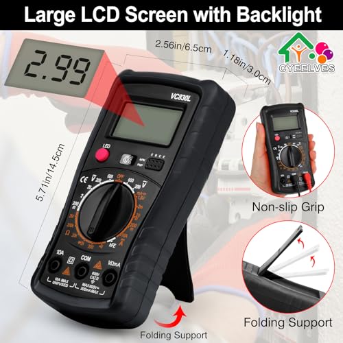 Image of Digital Multimeter Pocket, Multifunction Battery Tester with Backlight Test Wire, Voltage Tester with LCD Display, Multimeter with AC DC Voltmeter Ohm Volt Amp Tester Measure Current Resistance Diode