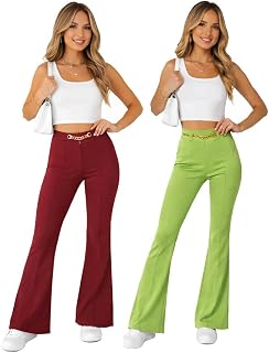 100LUCK Girls High Waist Flared Pants Pack of 2 | Stretchable Bell Bottom Bootcut Trousers | Slim Fit Wide Leg Bell Bottom... Price In India