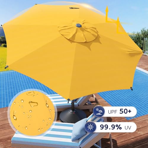 Image of Abba Patio 9FT Lyon Outdoor Patio Umbrella Outdoor Table Umbrella with Crank Market Umbrella 8 Sturdy Ribs UV Protection Waterproof and Push Button Tilt for Garden Deck Backyard Pool,Yellow