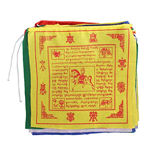 Tibetan Prayer Flags (9.5 X10) – 100% Cotton Premium Quality Large Roll Of 25 Flags – Traditional Design With 5 Element Colors – Handmade In Nepal – Lungta Wind Horse (9.5 X10) #TOP1