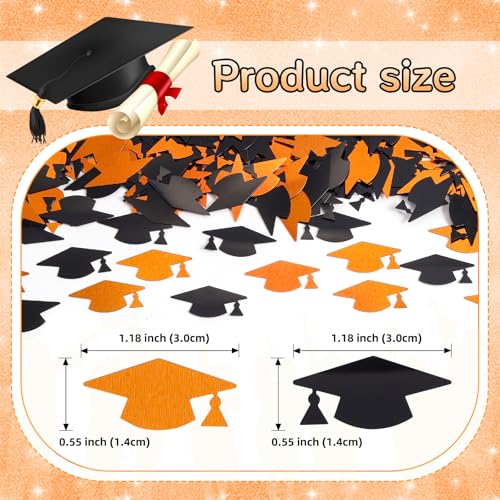 Image of Orange and Black Graduation Cap Confetti 2026, Class of 2026 Table Centerpiece Grad Confetti for 2026 Graduation Party Decorations Supplies