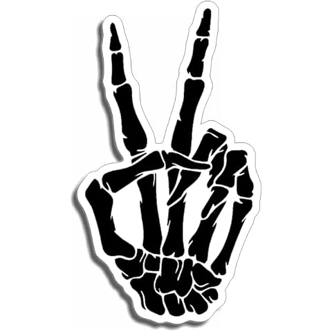 Skeleton Hand Peace Sign Sticker Trippy Psychedelic Decal Custom Die-Cut Vinyl Horror Artistic Halloween (4" x 2.5" (2 Pack), Rainbow) Cover