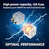 2 Way 3 Pin UK Plug Adapter Splitter, 13A Fused Dual Socket Power Extension, Compact UK Plug Adapter for Home, Office, and Kitchen Use. - Image 5