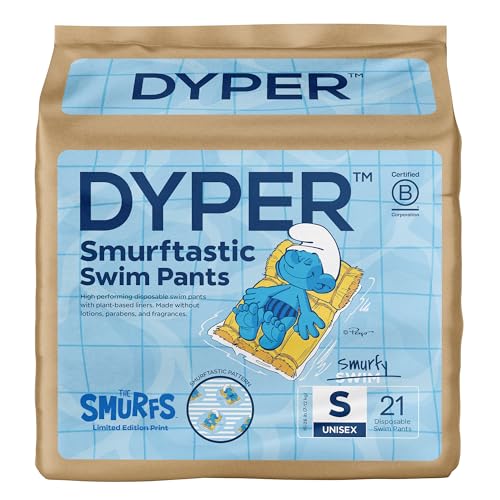 Image of DYPER Smurftastic Baby Swim Diapers (21 Count), Hypoallergenic Plant-Based Baby Swim Diaper | Eco-Friendly & Absorbent Swimming Diapers for Babies, Size S