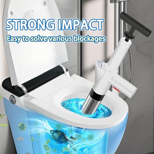 Image of Toilet Plunger High Pressure Air Drain Blaster Gun Drain Clog Remover Tools Air Plunger Heavy Duty Drain Powerful Plungers for Toilet Unclog Toilet, Floor Drain, Bathroom（White）