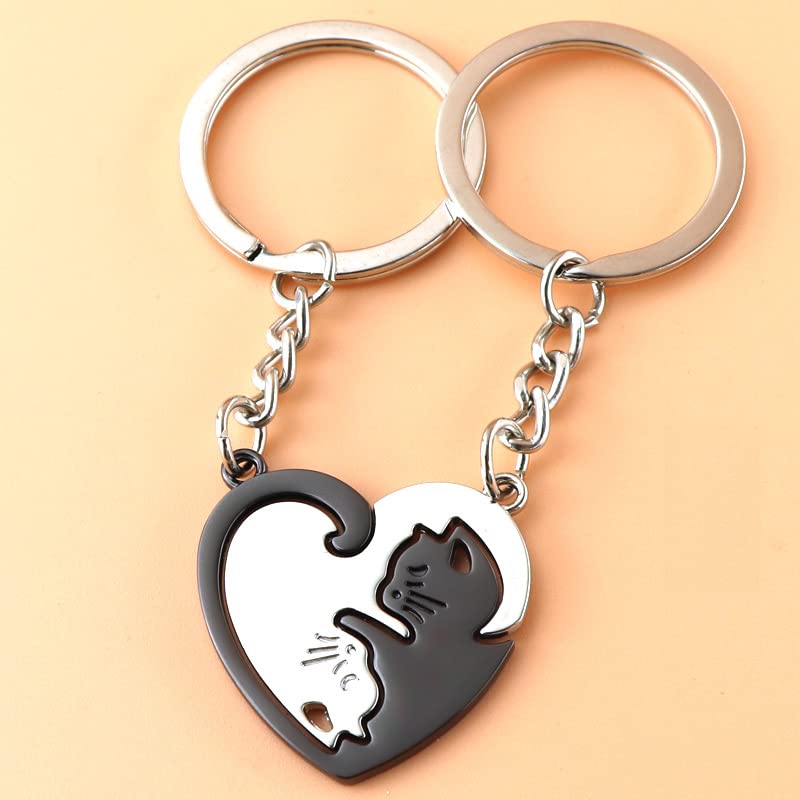 Image of yaozeio Cat Matching Keychains for Couples Gifts for Boyfriend Girlfriend Wife Husband Birthday Gift Matching Friendship Gifts for Women Men Couple Keychains for Him and Her, Black, Small, Modern