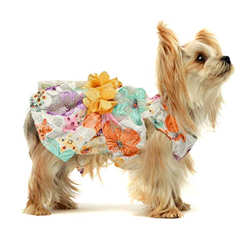 Fitwarm Fancy Flower Lace Dog Dress, Dog Clothes For Small Dogs Girl, Pet Cat Apparel, Yellow, Small #TOP2