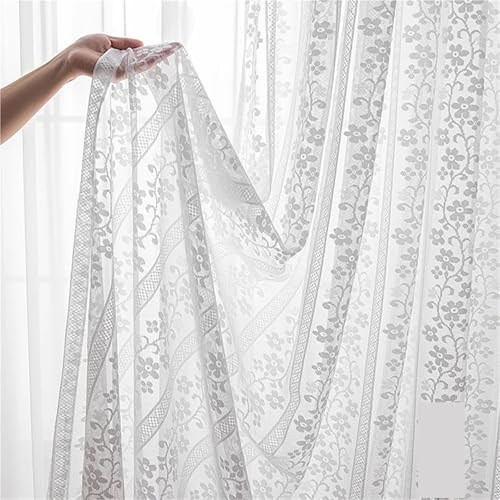 VMDVBNA Cortinas de Encaje Cortina de Tul con Encaje Flores Blancas for Ventana, Puerta corredera, Cocina, luz translúcida, Sala Estar, decoración romántica Pura for el hogar(W100xH160cm-1 Panel)