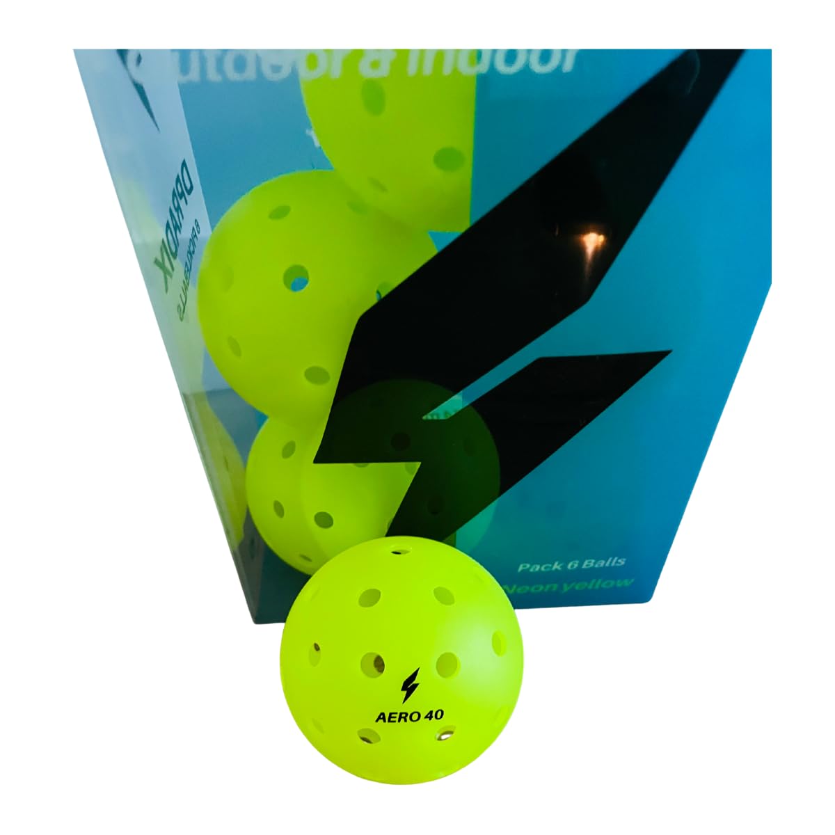 Bolas de Pickleball Dpradix AERO 40 - Pack 6 Pelotas Amarillo Neón, Marca Española, Alta Visibilidad, 40 Agujeros, 74 mm, Peso Óptimo 26g, Alta Durabilidad, Rebote Consistente, Uso Exterior e Interior