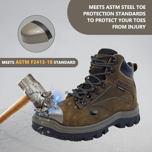 Image of Mens steel toe work boots - ASTM Steel Toe + Waterproof + 2 Different Insoles + Anti-slip Rubber Outsole + Multiple Application Scenarios