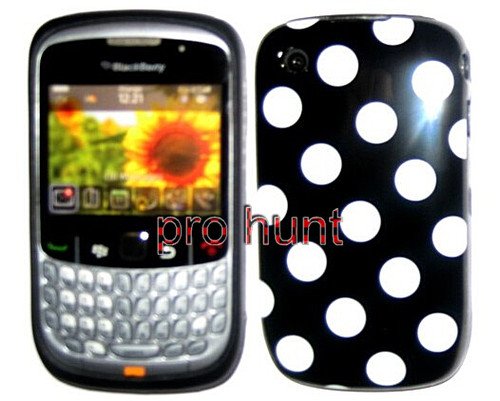 blackberry 8520 curve / 9300 curve 3g silicone gel case/cover/skin. Polka dot design Black with white polka dots print