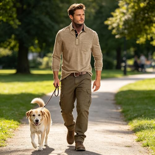 Camiseta polo para hombre de manga larga Qekoma, casual con botones, cuello cerrado, tejido suave de algodón, estilo clásico y básico, para trabajo y moda, color liso, ideal como regalo miniatura 4