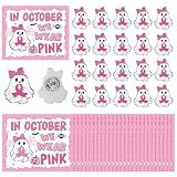 Quelay 30 Sets Breast Cancer Awareness Lapel Pins with Card Bulk Halloween Ghost Pink Ribbon Gifts Accessories for Women Survivor Public School Charity Events Gift Supplies