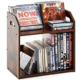 CroBlissful 2-Tier Cd Holder, DVD Storage Rack for Display, Rustic Wooden DVD Organizer Cd Storage Shelf for...