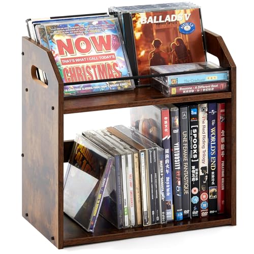 CroBlissful 2-Tier CD Holder, Wooden DVD Organizer, CD Storage Shelf for Display, Home, Office,