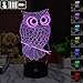 3D Illusion Animal Owl LED Desk Table Night Light Lamp 7 Color Touch Lamp Kiddie Kids Children Family Holiday Gift Home Office Childrenroom Theme Decoration by HUI YUAN