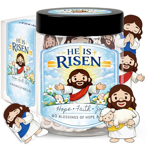 Emotional Support Jesus Jar with 60 Double-Sided Cards - Easter Basket Stuffers, Religious Gifts For Teens, Toddler, Kids - He is Risen Decor - Mini Jesus Blessings - Christian Gifts for Women