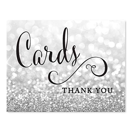 Andaz Press Wedding Party Signs, Glitzy Silver Glitter, 8.5x11-inch, Cards Thank You, 1-Pack, Table Decor Decorations