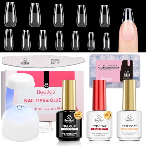 Image of Beetles Gel Nail Kit with Mini Nail Lamp Etch-X, Coffin Medium Nail Tips