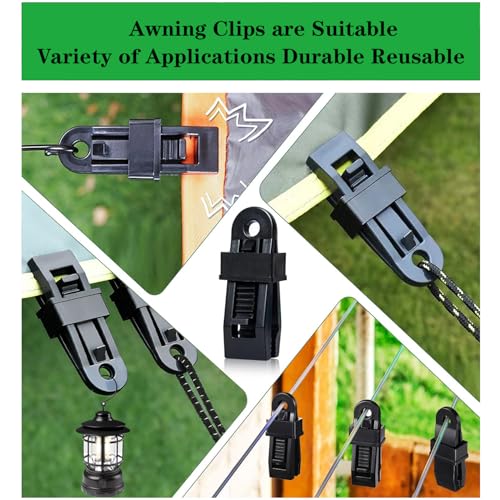 Tarp Clips Heavy Duty Lock Grip, 30Pcs Tarp Clip, Multipurpose Fix Tarp Clamps for Awnings, Camping Tent, Caravan Canopies, Shade Cloth & Tarp Tie Down Clips (30PCS-Black) by Rkssws - Image 3