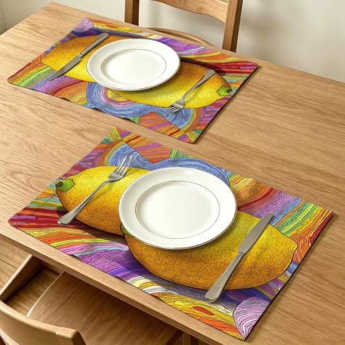 Lin Lavable Abstrait pour ce Set de Table 50x35cm Citron d'une Qualité Supérieure