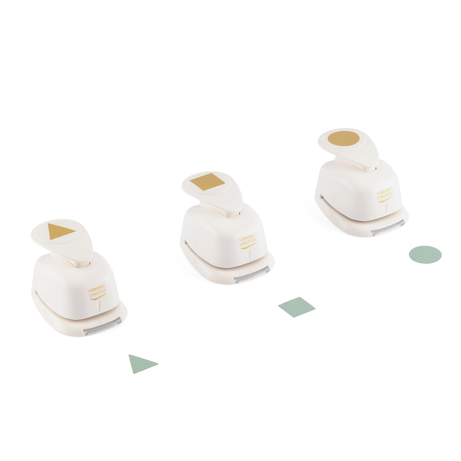 Vaessen Creative Stanzer Set - Motivstanzer - Kreis, Quadrat, Dreieck - 3 Stück - Tonpapier und Bastelmaterial bis zu 250 g/m² - zum Basteln Mit Papier und Scrapbooking, Weiß-gold