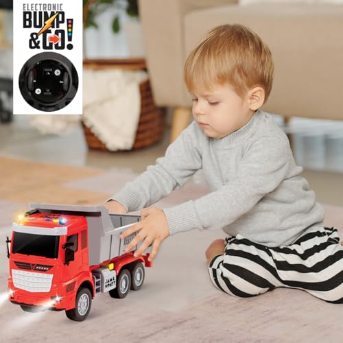 Image of Amazon Brand - Jam & Honey Bump and Go Trucks for Kids | Dumper Truck for Kids for Age 3+ Years | Red Grey