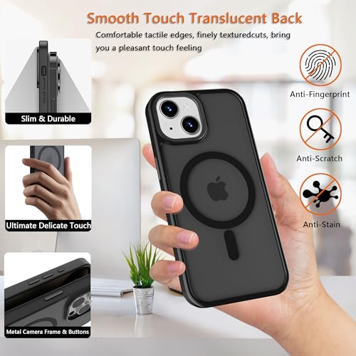 Image of Magnetic iPhone 13 mini,Compatible with Magsafe, Military-Grade Protection,Slim Translucent Matte Shockproof with Anti-Scratch Anti-Fingerprint Phone Cover (Black, iPhone 13mini)
