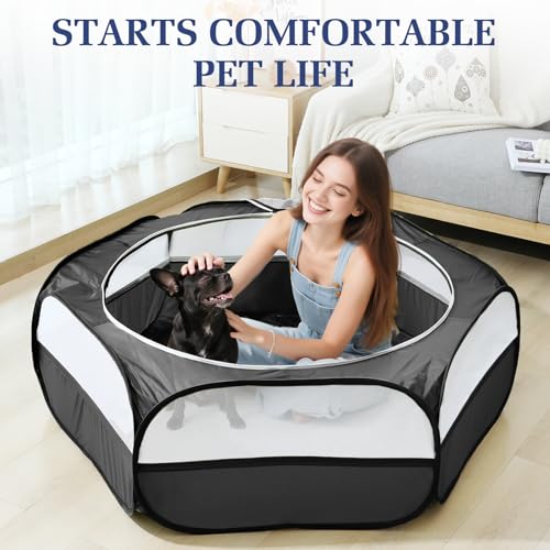 Image of Pawaboo 2-in-1 Small Animals Playpen with Pad, Black+Gray